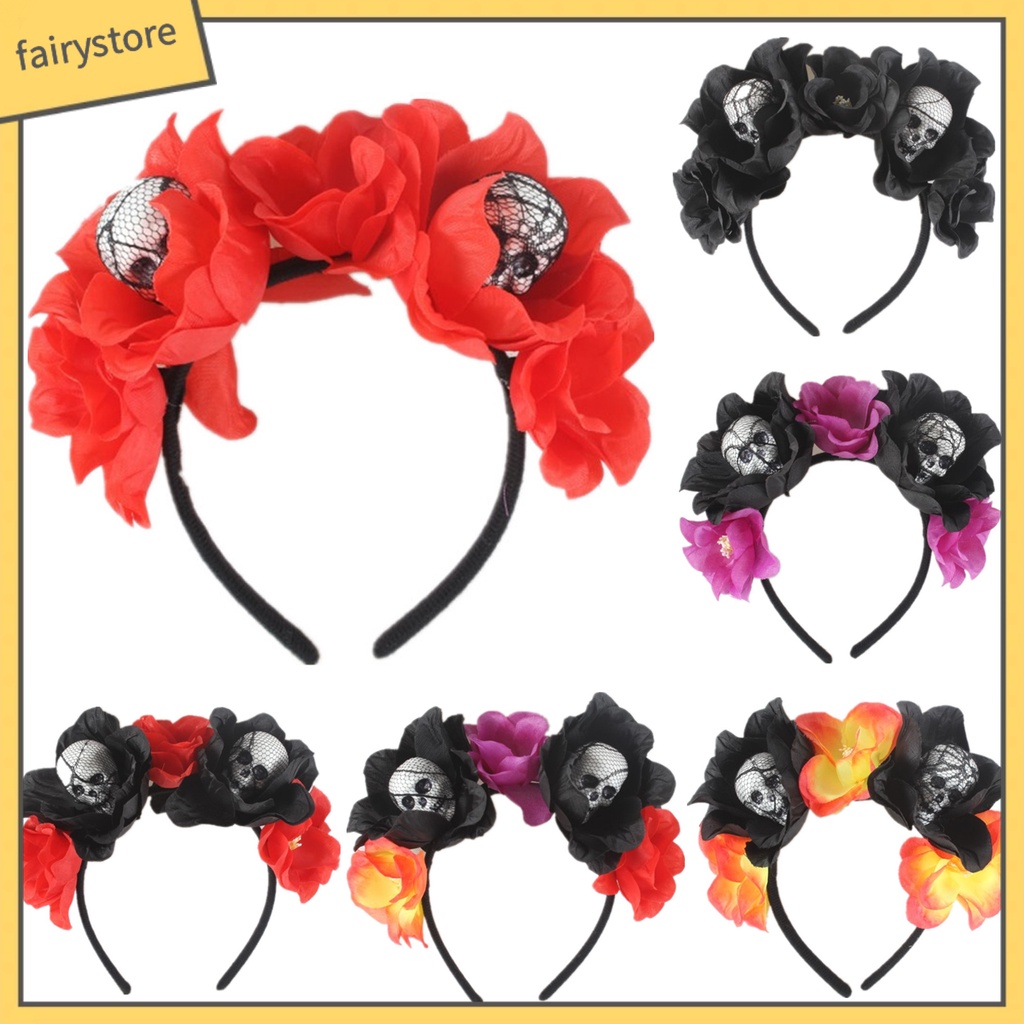 Băng Đô Cài Tóc Hình Đầu Lâu Sáng Tạo Co Giãn Trang Trí Halloween