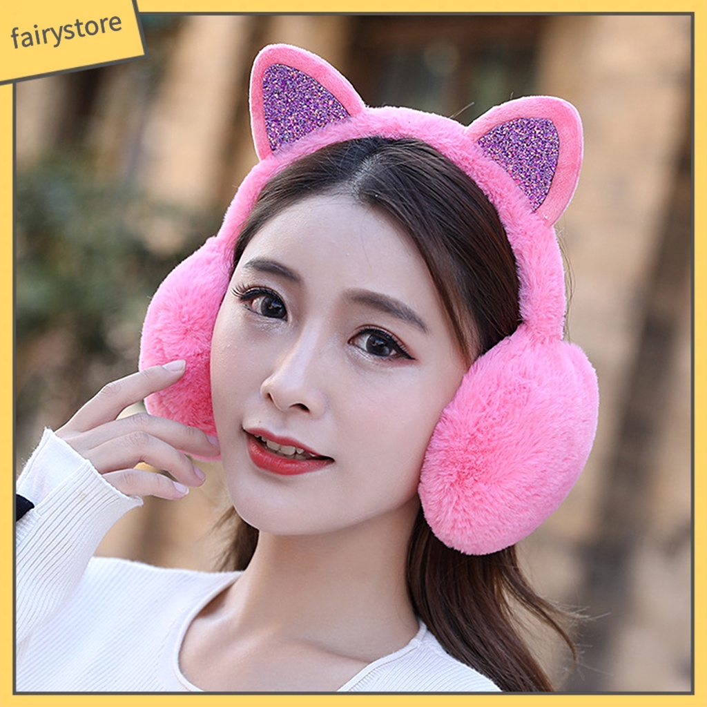 Chụp Tai Giữ Ấm Mùa Đông Hình Tai Mèo Lấp Lánh Cho Nữ