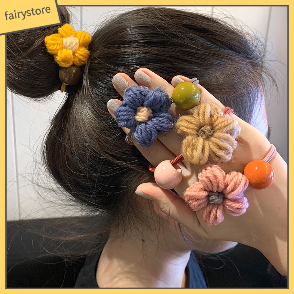 Dây Cột Tóc Co Giãn Mềm Mại Đính Hoa Dễ Thương Cho Bé Gái