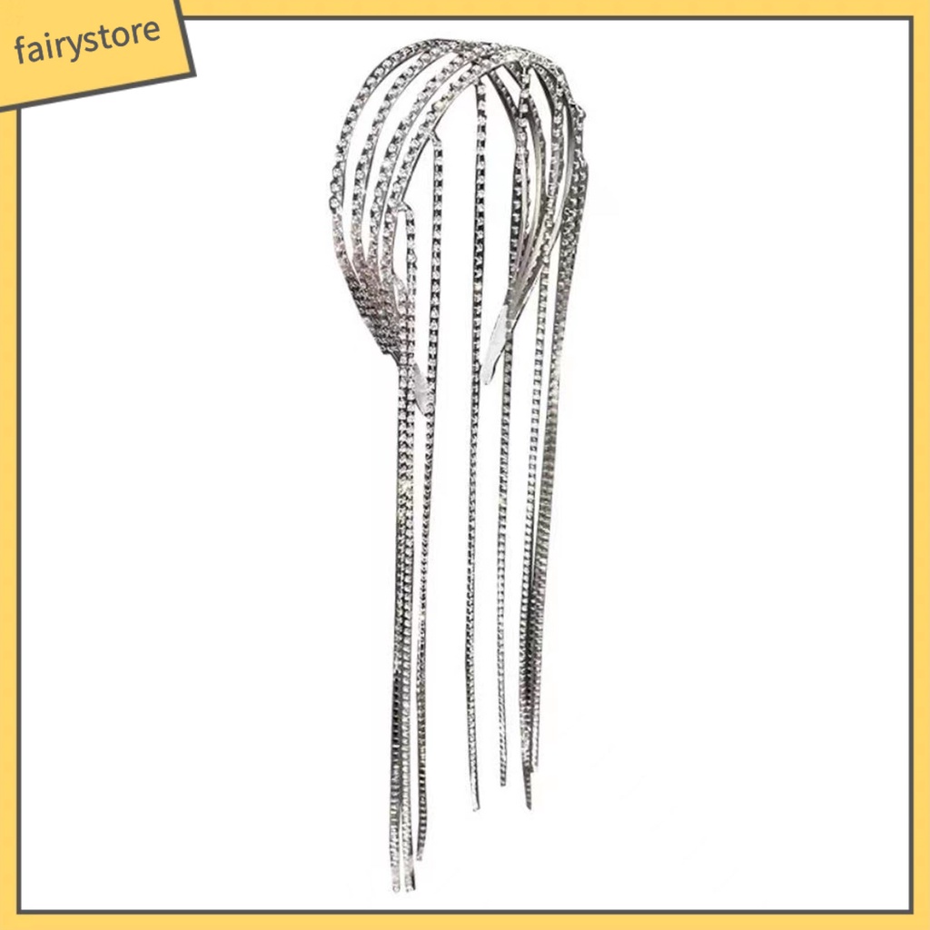 Cài Tóc Chữ U Dáng Dài Nhiều Lớp Đính Đá Phối Tua Rua Thời Trang Dự Tiệc