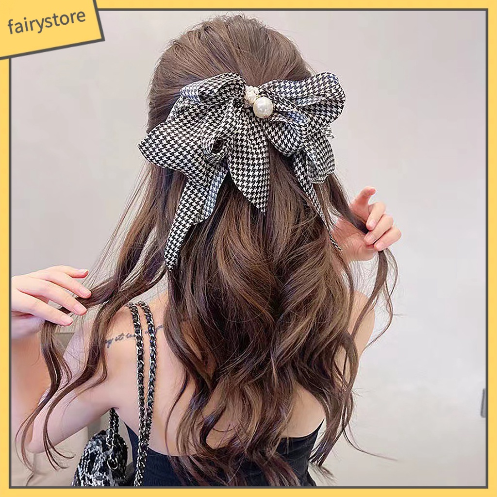 Kẹp Tóc Nơ Nhiều Lớp Đính Ngọc Trai Giả Thanh Lịch Cho Nữ