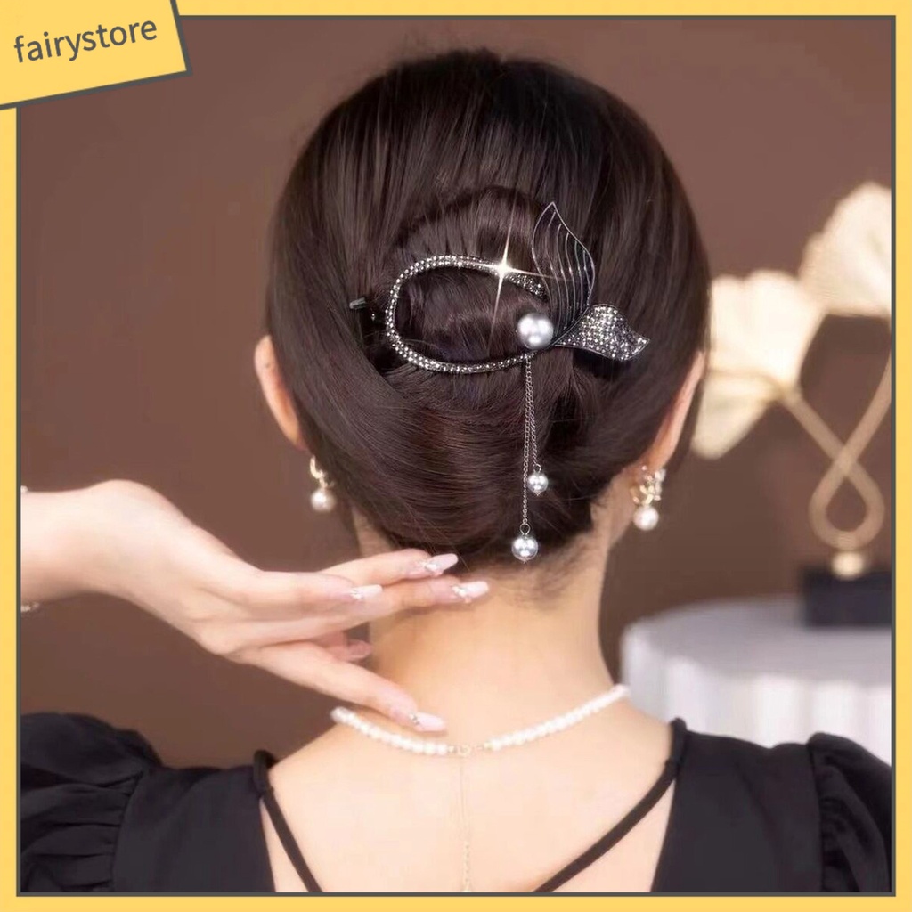 Kẹp Tóc Đính Đá / Ngọc Trai Giả Hình Đuôi Cá Chống Trượt Tiện Dụng