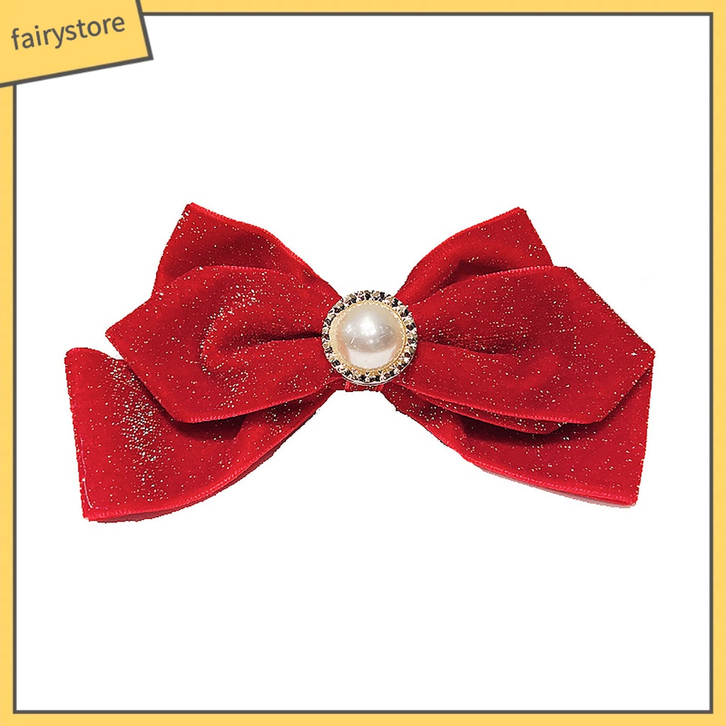 Kẹp Tóc Nơ Đính Ngọc Trai Giả Lấp Lánh Chống Trượt Trang Trí Năm Mới