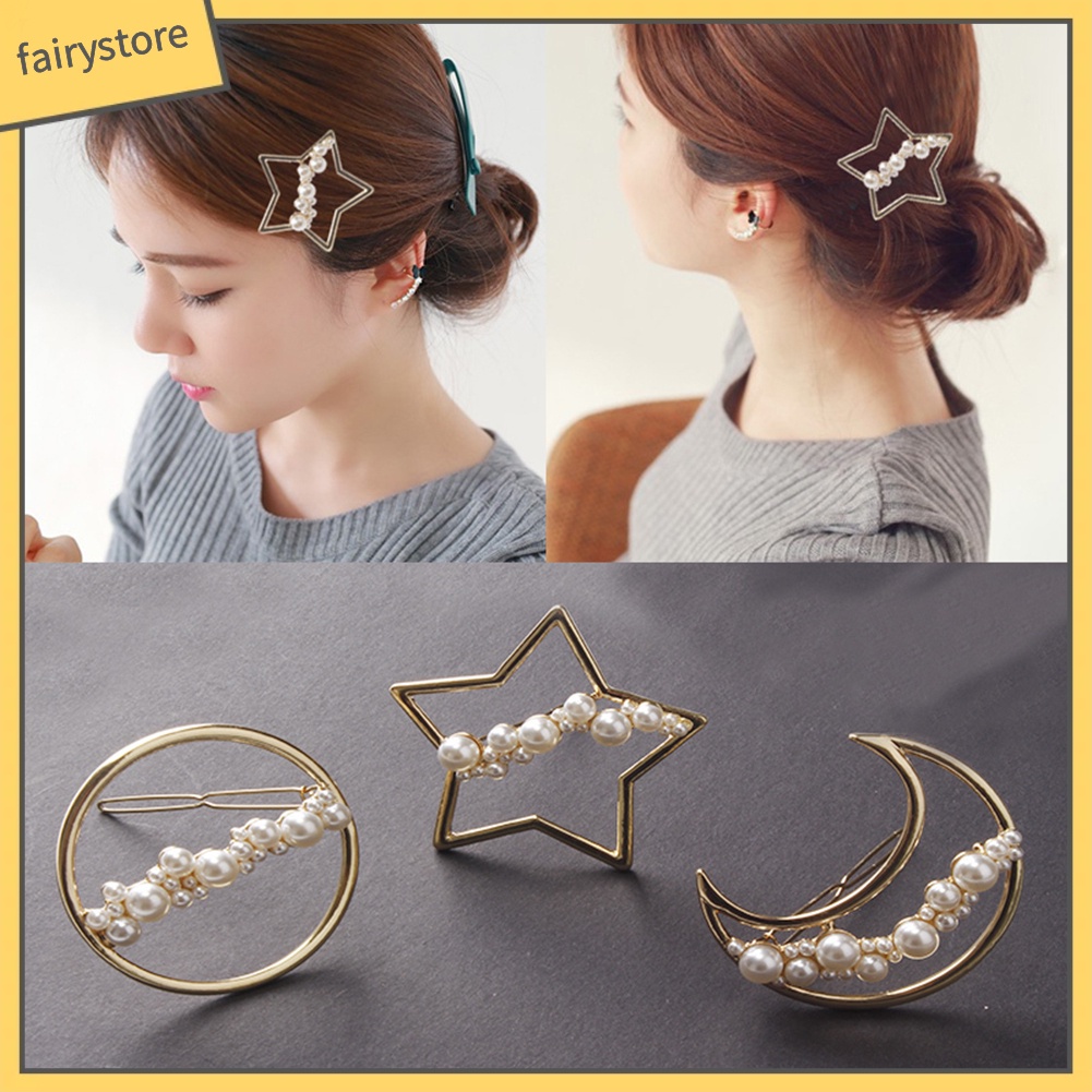 Kẹp TóC HìNh Ngôi Sao / MặT Trăng ĐíNh NgọC Trai Giả ThờI Trang Cho Nữ