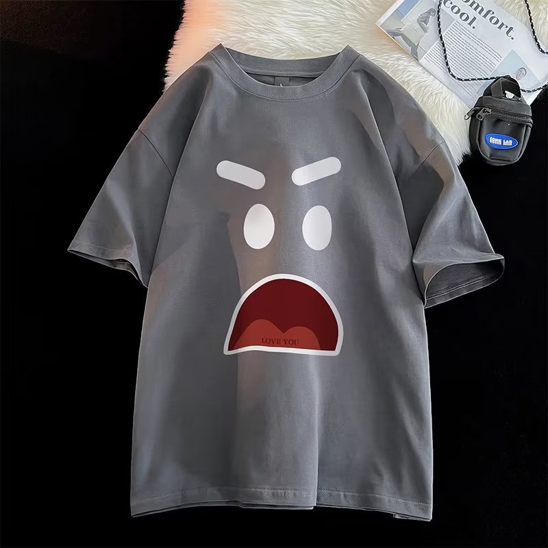 Áo Thun Thể Thao Plus Size Tay Ngắn Cổ Tròn In Hình Biểu Tượng Cảm Xúc Màu Cà Phê Thời Trang Mùa Hè Hàn Quốc Cho Nam Cỡ M-5XL