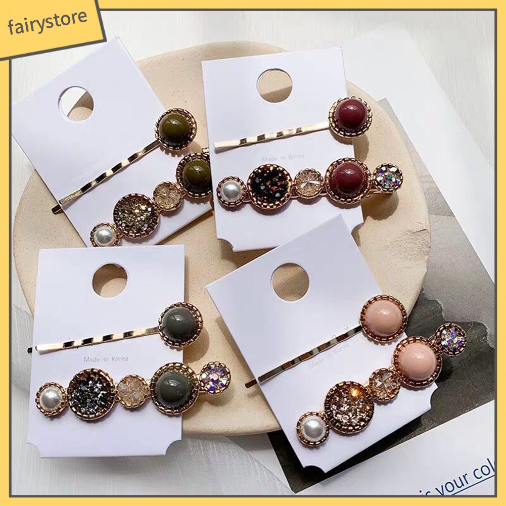 Set 2 Kẹp Tóc Đính Đá / Ngọc Trai Giả Thời Trang Nữ