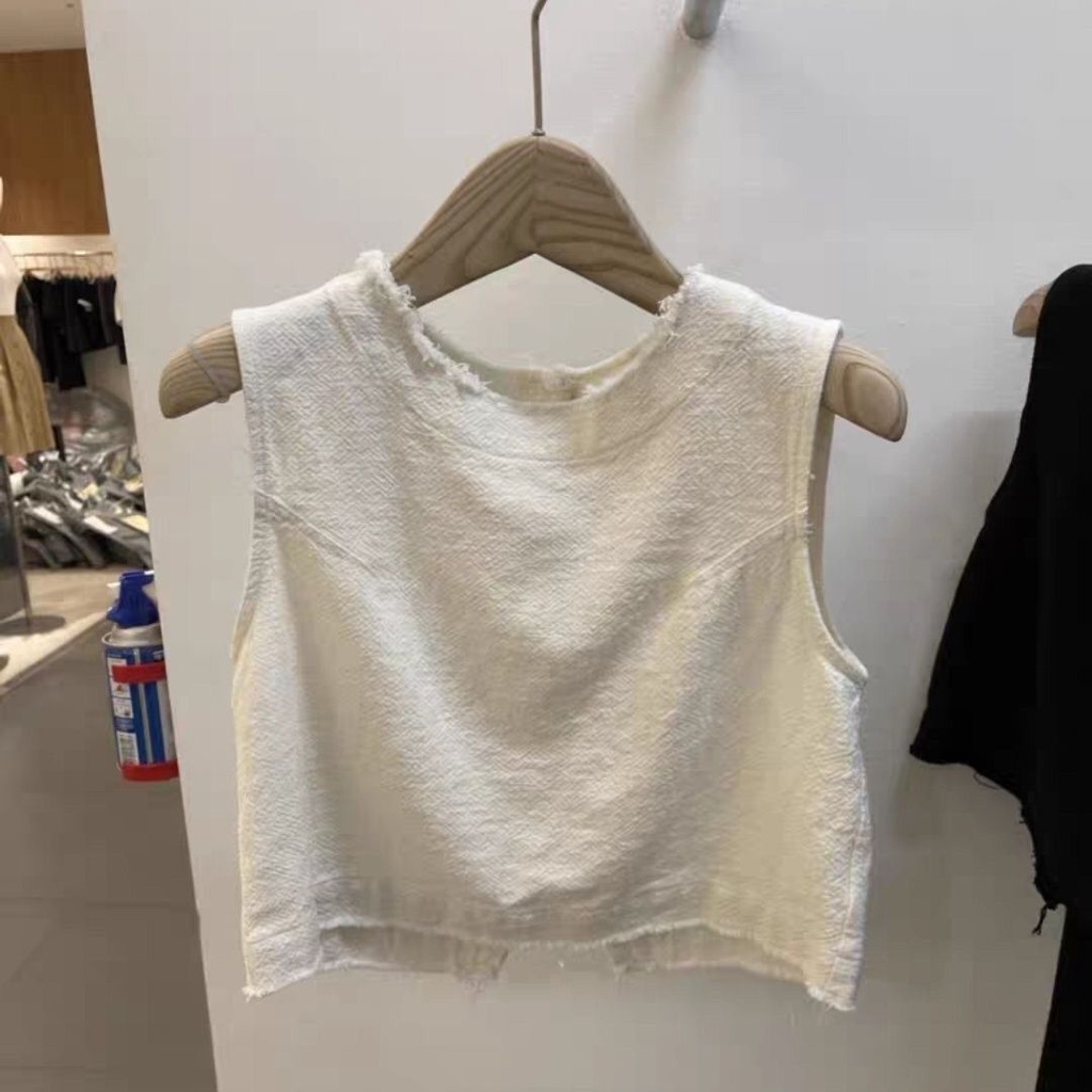 Áo Cotton Lanh Cổ Tròn Không Tay Thời Trang Xuân Hè Hàn Quốc 2023 Cho Nữ