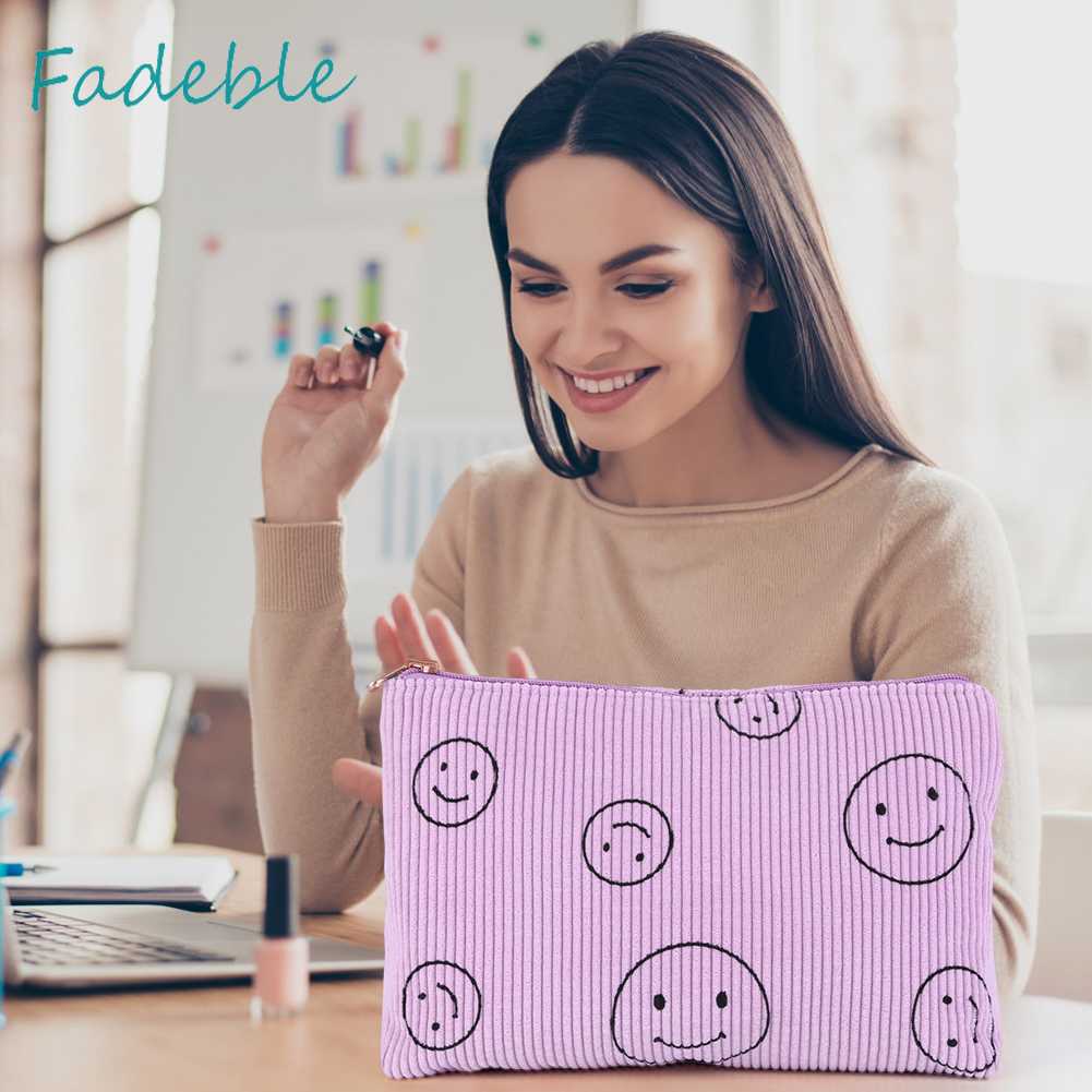 Túi Đựng Đồ Trang Điểm Hai Mặt Họa Tiết Cảm Xúc Dành Cho Nữ