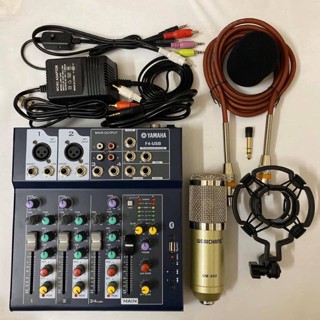 BỘ combo míc THU ÂM hát karaoke online BM900 BÀN TRỘN ÂM THANH MIXER YAMAHA F4 USB...