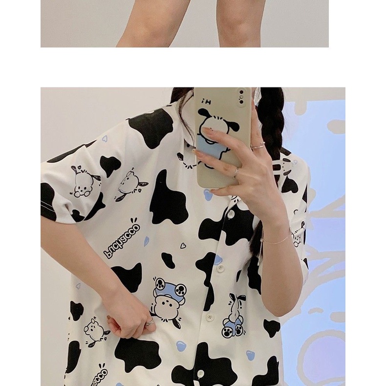 Bộ Đồ Ngủ Áo Tay Ngắn Phối Quần Short In Hoạt Hình Dễ Thương Thời Trang Mùa Hè Cho Nữ