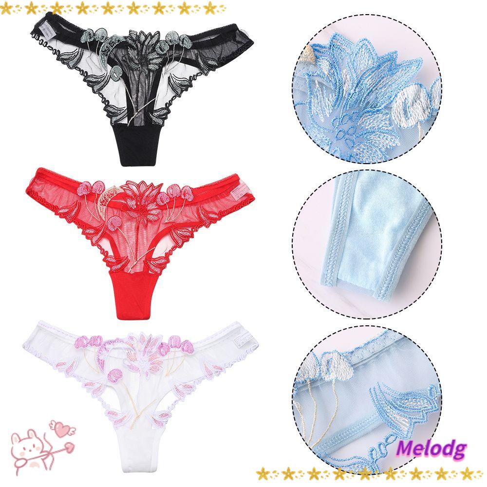 Quần Lót Lưng Thấp Trong Suốt Thoáng Khí Thêu Họa Tiết Xinh Xắn Cho Nữ
