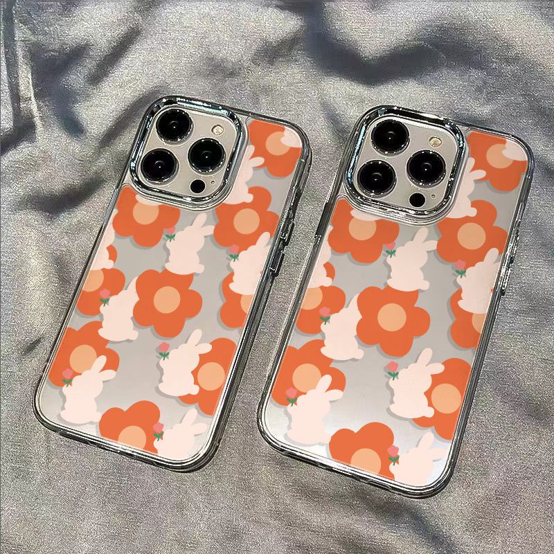 ✅Ốp Điện Thoại Mềm Chống Sốc In Hình Thỏ / Hoa Đào Màu Trắng / Cam Cho Iphone 1214Pro 13 711 8 max