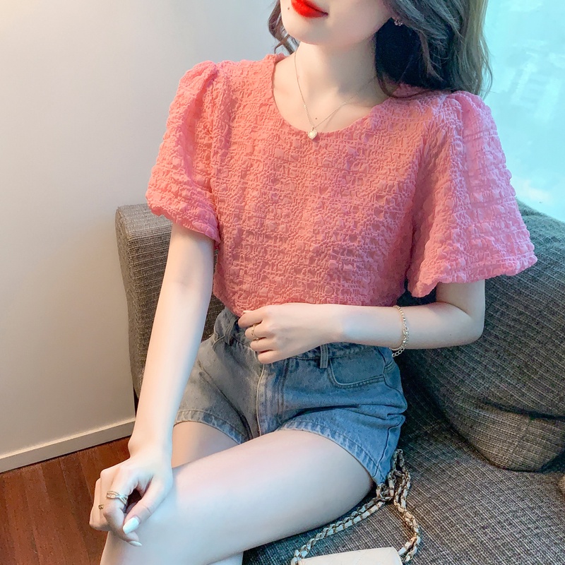 Áo Chiffon Cổ Tròn Tay Ngắn Dáng Rộng Thời Trang Mùa Hè Xinh Xắn Cho Nữ