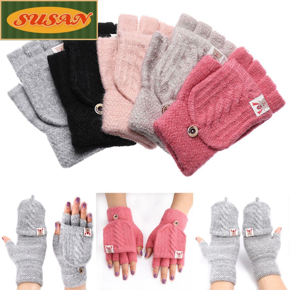 Găng Tay Đan Len Hở Ngón Giữ Ấm Mùa Đông Cho Nam Nữ