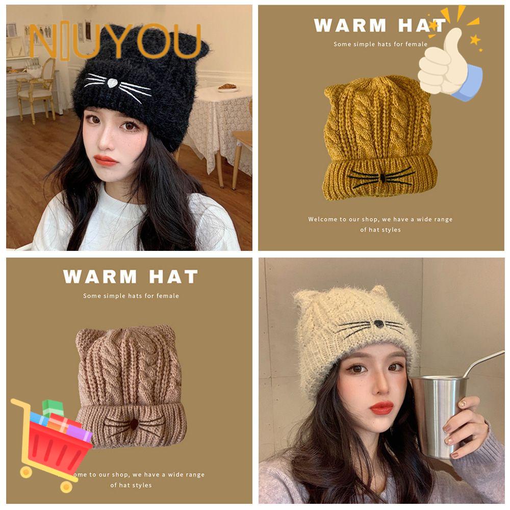 Mũ Tai Mèo Mềm Mại Dày Dặn Giữ Ấm Mùa Đông Cho Nữ