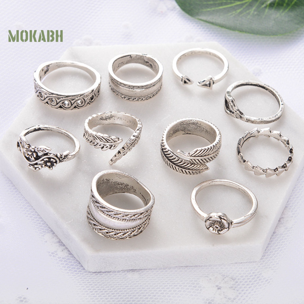 9 Nhẫn Đeo Khớp Ngón Tay Họa Tiết Hình Hoa Lá Theo Phong Cách Vintage