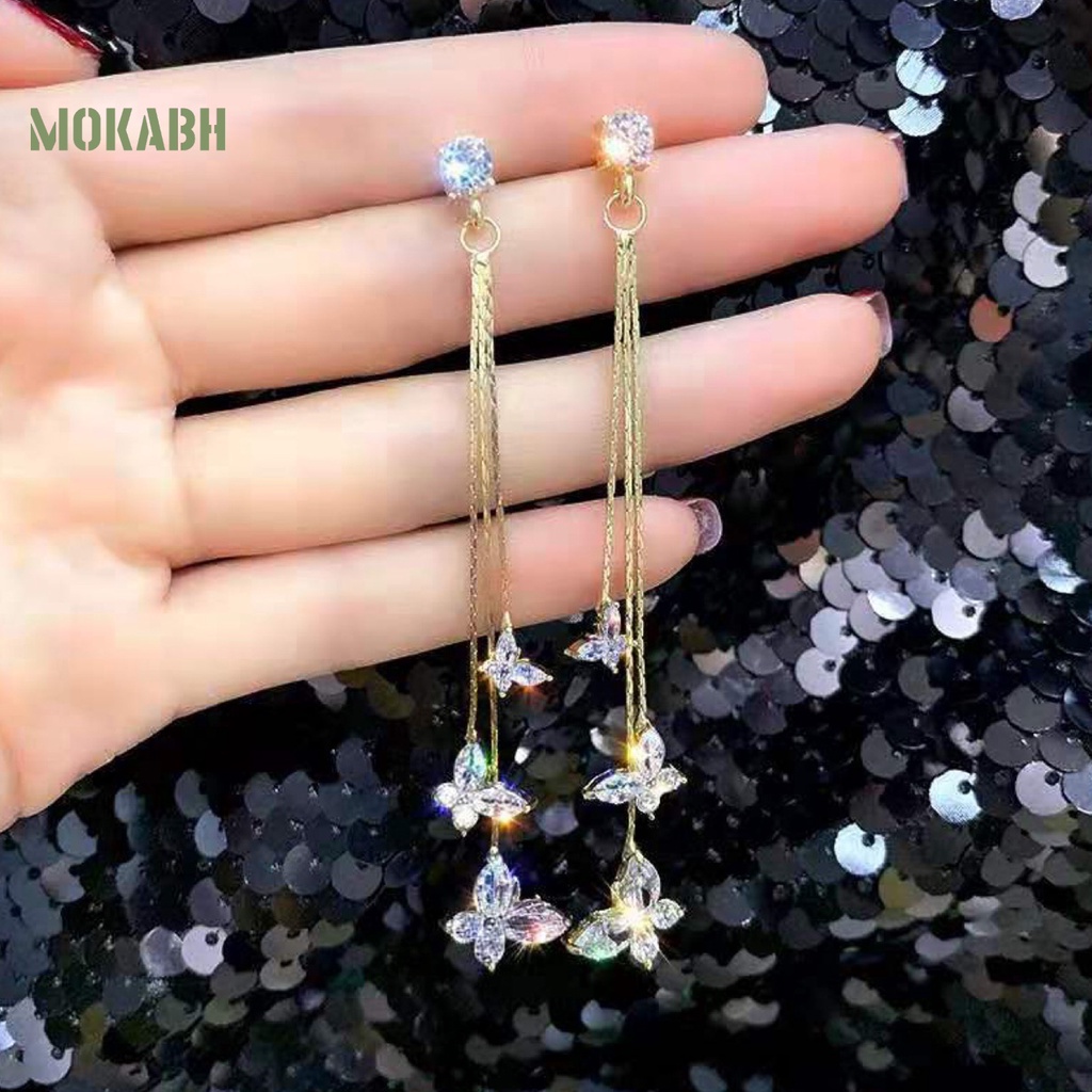 1 Đôi Bông Tai Hình Con Bướm Có Đính Đá Zircon Lấp Lánh Phong Cách Bohemia Dành Cho Nữ