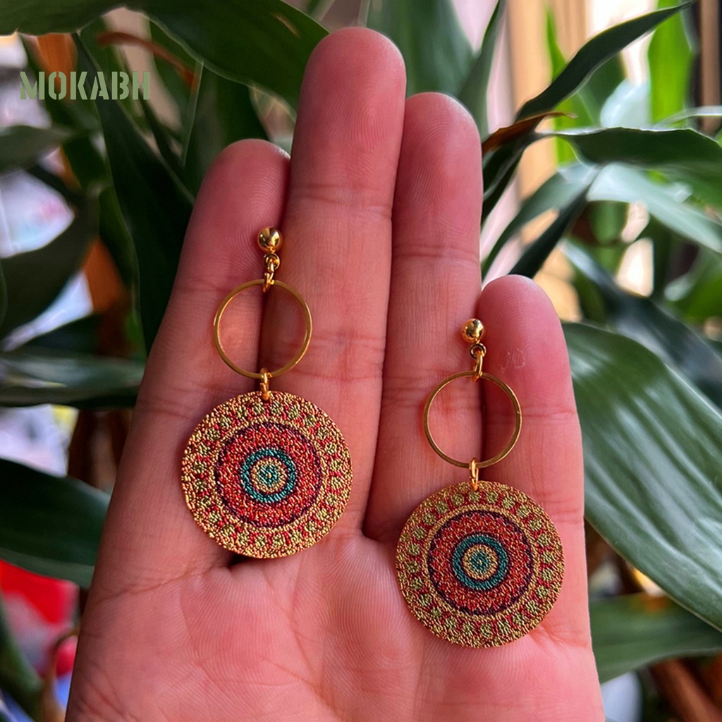 1 Đôi Bông Tai Tròn Mạ Điện Họa Tiết Hình Học Phong Cách Vintage Dành Cho Nữ