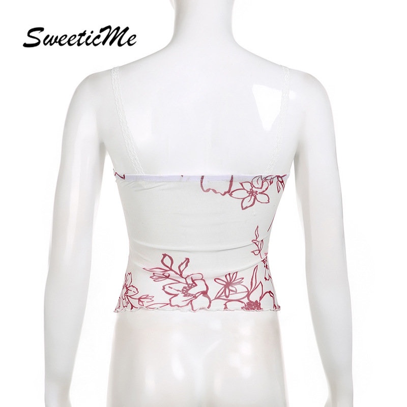 Áo Tank Top Hai Dây Cắt Sâu Ôm Dáng In Họa Tiết Hoa Thời Trang 2023 Cho Nữ