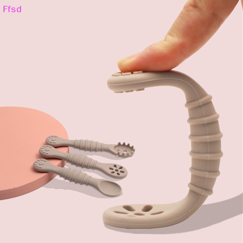 Bộ Muỗng Nĩa Bằng Silicon Mềm Tay Cầm Ngắn Tập Ăn Cho Bé