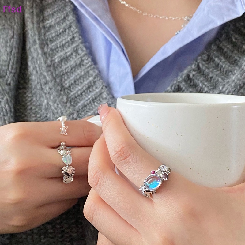 {Ffsd} Nhẫn Hở Đính Đá Zircon Hồng Kim Cương Nhân Tạo Thời Trang Có Thể Điều Chỉnh Làm Quà Tặng Sinh Nhật