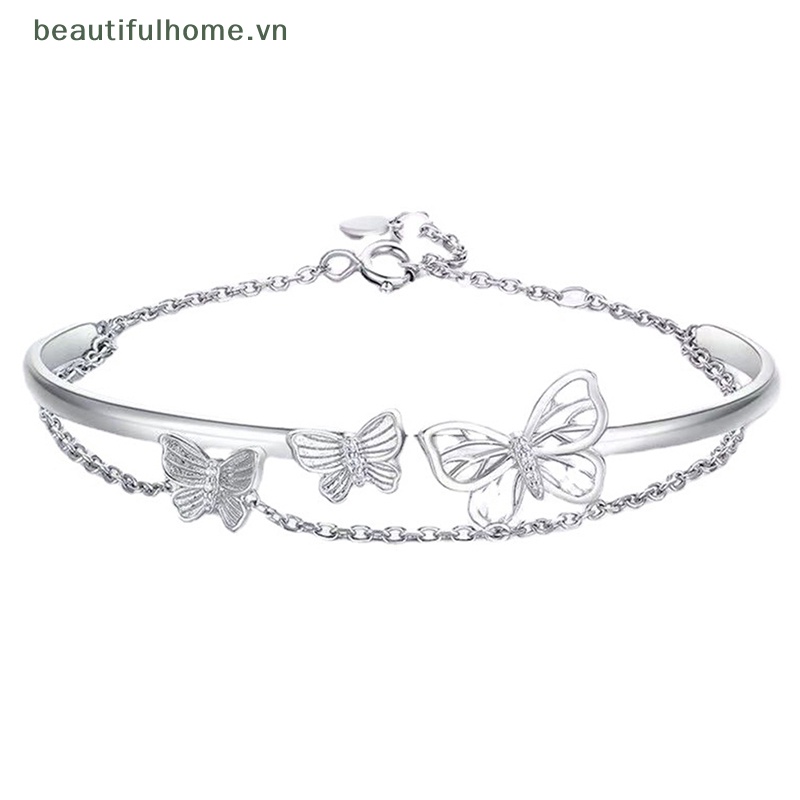 Vòng Đeo Tay Hai Lớp Dạng Xích Mở Hình Bướm Lấp Lánh Dễ Phối Đồ Dành Cho Nữ