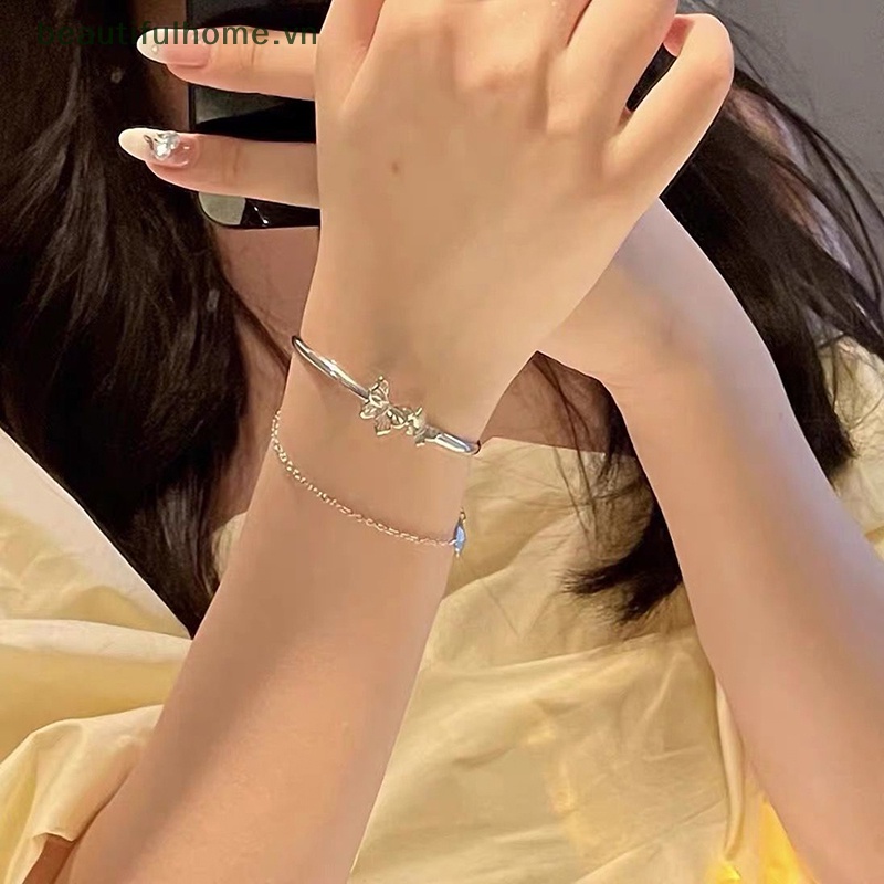 Vòng Đeo Tay Hai Lớp Dạng Xích Mở Hình Bướm Lấp Lánh Dễ Phối Đồ Dành Cho Nữ