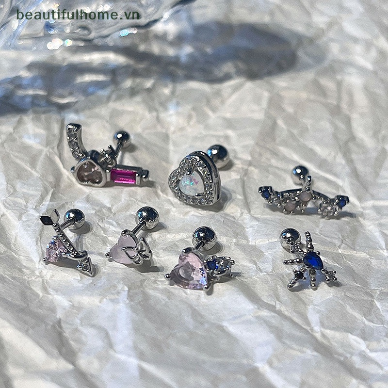 Bông Tai Hình Ngôi Sao / Trái Tim Đính Đá Zircon Dễ Thương Cho Nữ