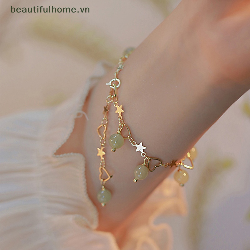 [beautifulhome] Vòng Đeo Tay May Mắn Đính Ngọc Bích / Ngôi Sao / Trái Tim Tua Rua Xinh Xắn Thời Trang Cho Nữ [