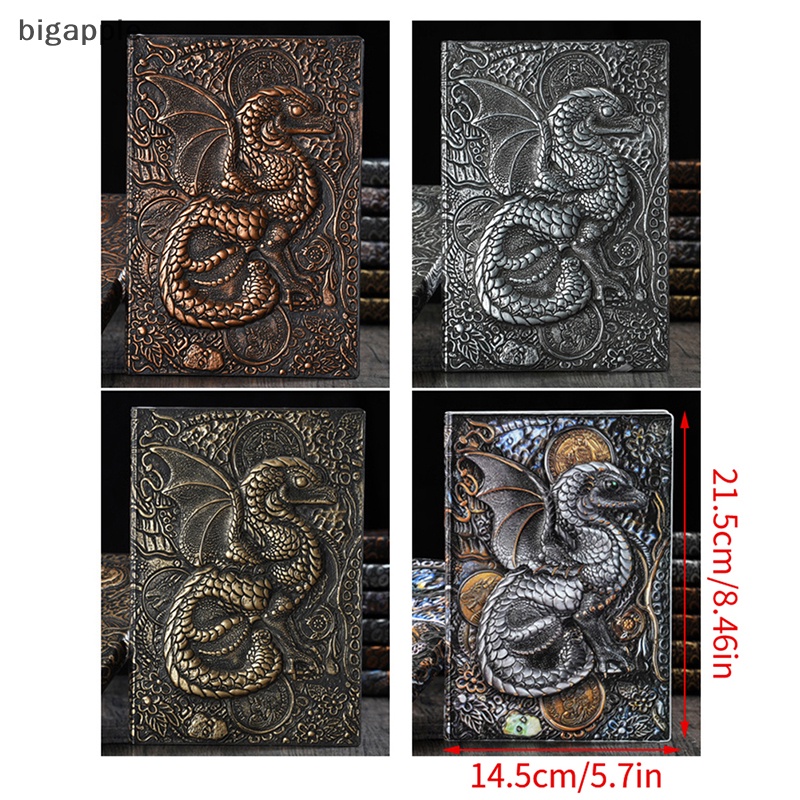 Sổ Tay 3D A5 Bìa Da Pu Dập Nổi Họa Tiết Rồng Ba Chiều Phong Cách Retro Châu Âu