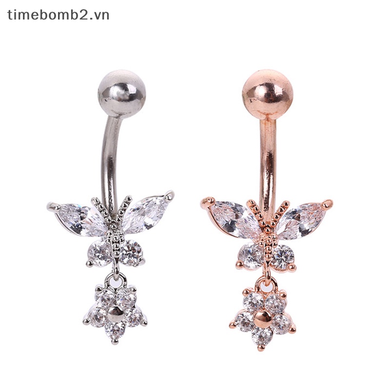 {Timebomb} Khuyên Rốn Bằng Thép Phẫu Thuật Đính Đá Zircon Hình Bướm