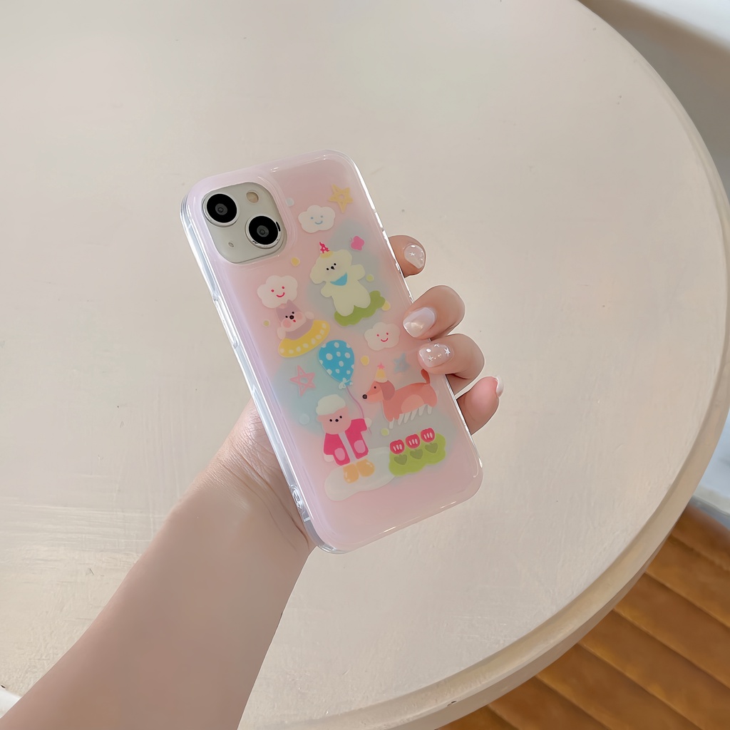 Ốp Điện Thoại tpu Mềm Trong Suốt Hai Mặt Có Vòng Nhẫn Giá Đỡ In Hình Cún Bơi Lội Cho iPhone 14 13 12 11 PRO MAX