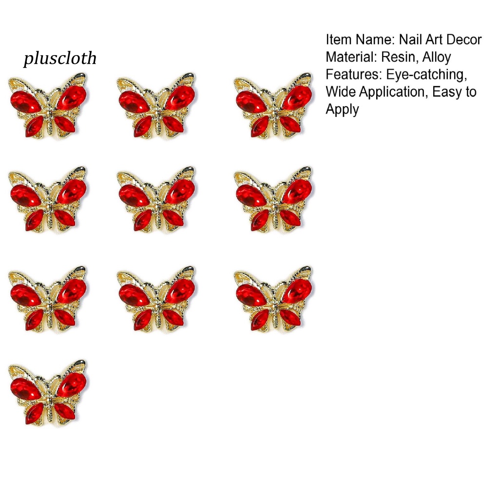 &lt; Pluscloth &gt; Set 10 Miếng Dán Trang Trí Móng Tay Hình Bướm Ba Chiều Lấp Lánh DIY