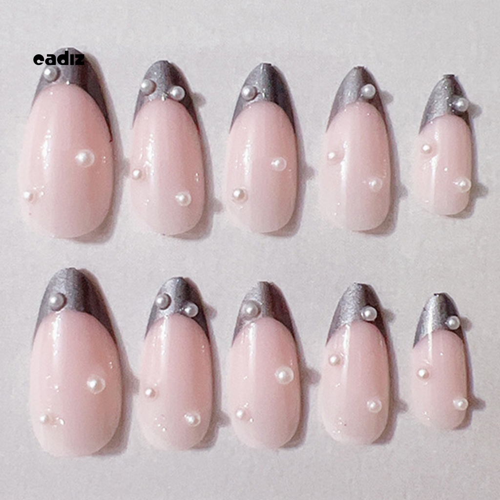 1 Bộ Móng Tay Giả Bằng Nhựa Siêu Mỏng Đính Ngọc Trai Nhân Tạo Che Phủ Toàn Diện Tháo Rời Được