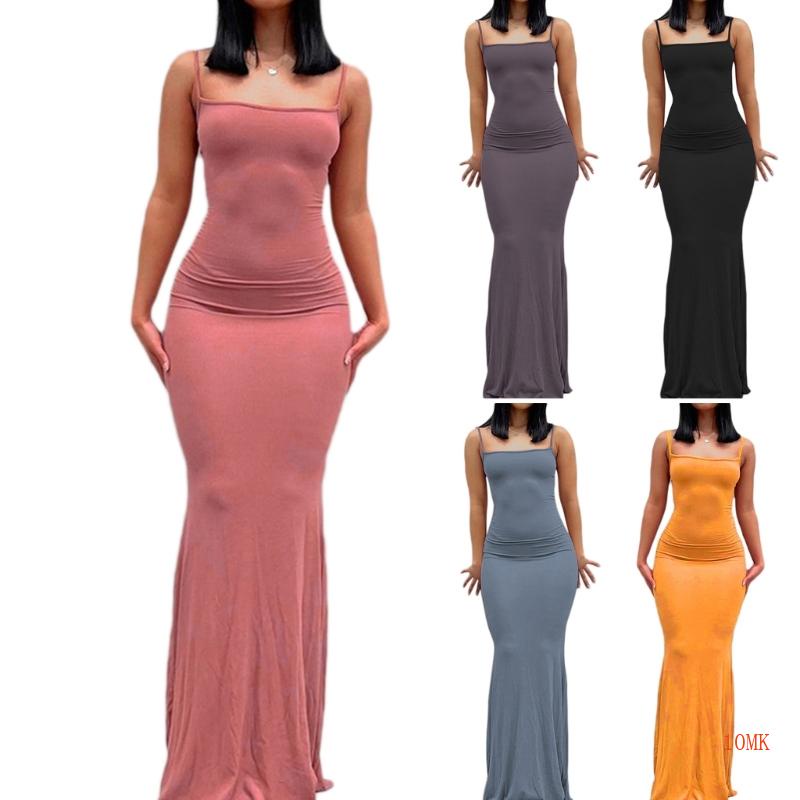 Xiangbao Đầm Dài Ôm Dáng Không Tay Hở Lưng Thanh Lịch Quyến Rũ