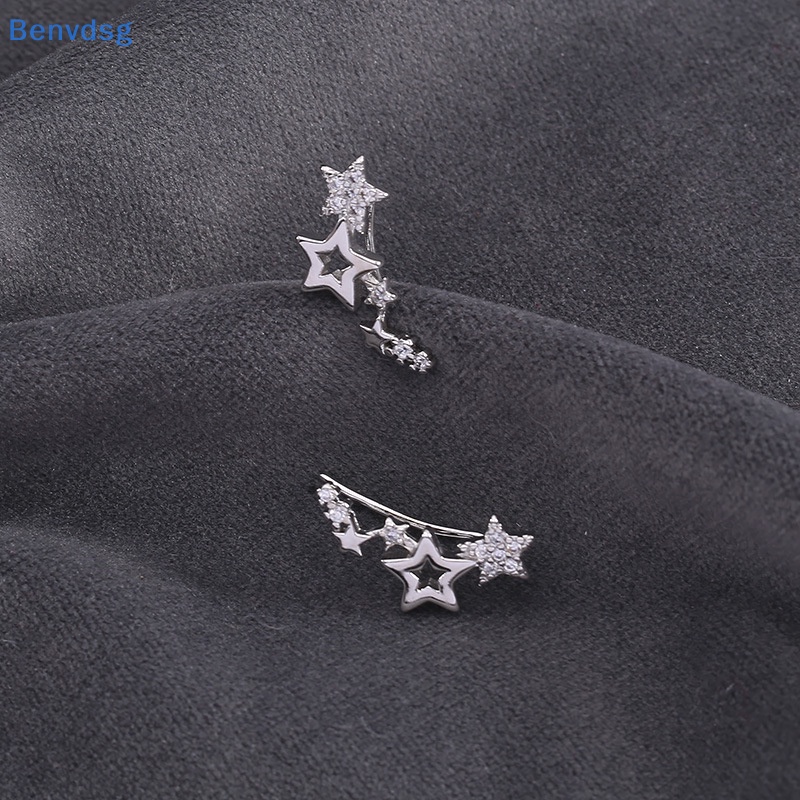 1 Đôi Bông Tai Dáng Dài Đính Đá Zircon Trắng Hình Ngôi Sao Thời Trang Cho Nữ