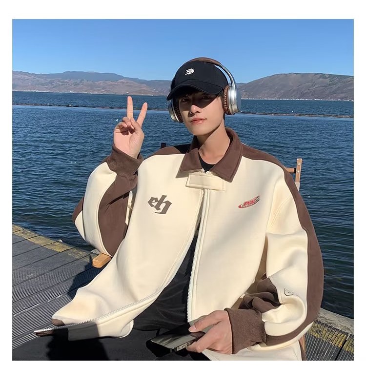 Áo Khoác Bóng Chày Dáng Rộng Màu Sắc Tương Phản Phong Cách Đường Phố Thời Trang Cho Nam Giới