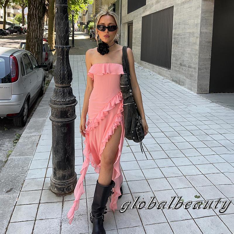 Đầm Ống Nhún Bèo Không Tay Màu Sắc Đơn Giản Cho Nữ