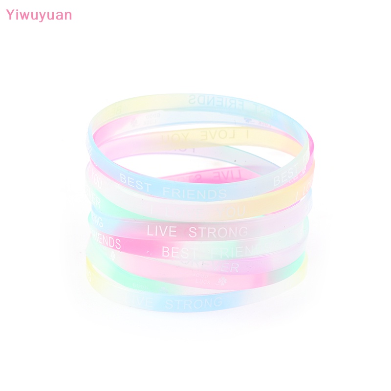< Yiwuyuan > Set 10 Vòng Tay Cao Su Silicon Phát Quang Màu Kẹo In Chữ Thời Trang Quà Tặng Trang Sức