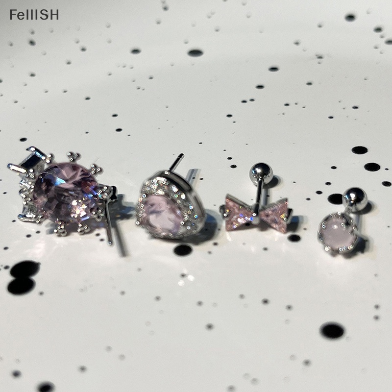 Bông Tai Hình Nơ / Trái Tim Phối Tua Rua Đính Đá Zircon Màu Hồng Ngọt Ngào Dễ Thương Thời Trang Cho Nữ 439br