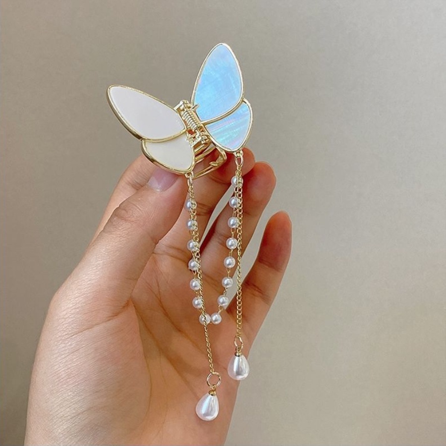 Kẹp Tóc Hình Bướm Bằng Hợp Kim Đính Ngọc Trai Phong Cách Hàn Quốc