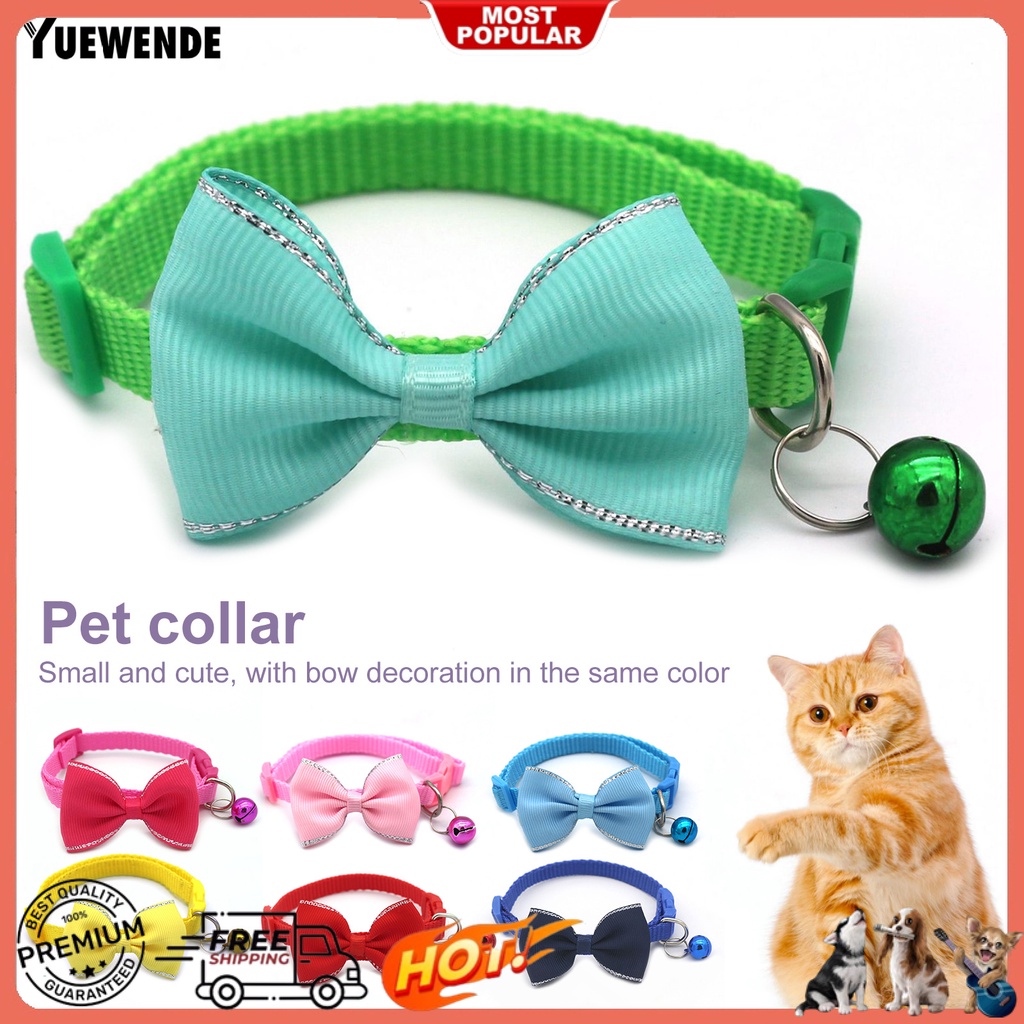 Yq.e Vòng Cổ Thắt Nơ Màu Trơn Dễ Thương Có Chuông Giáng Sinh Cho Mèo Cưng