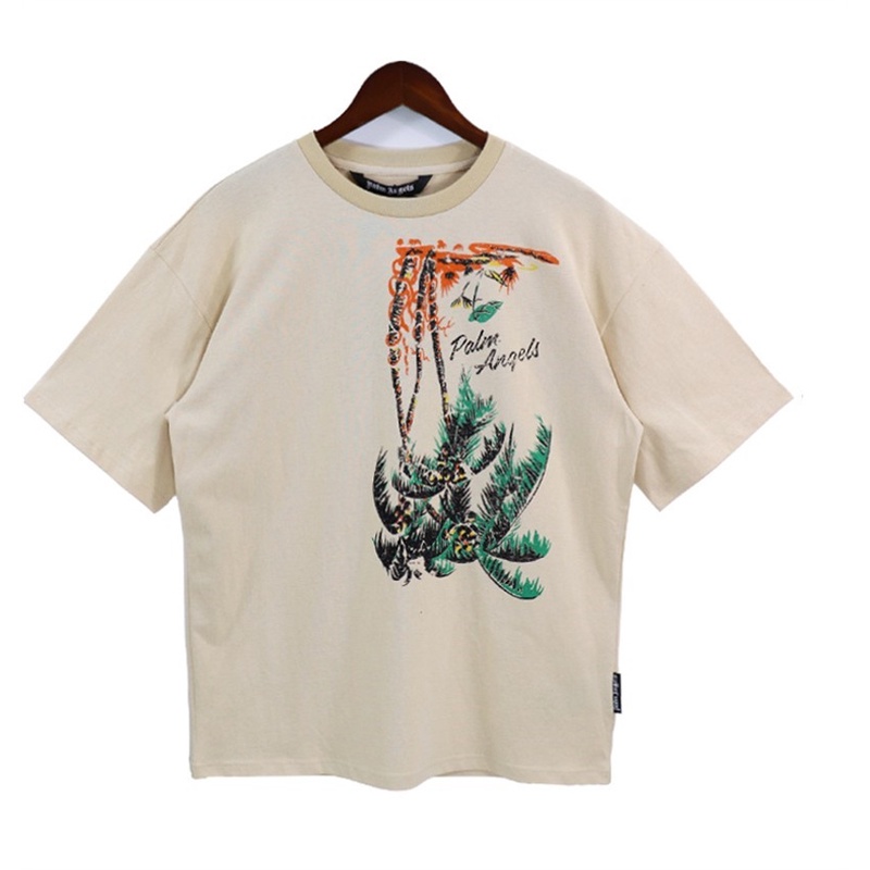 Áo Thun Tay Ngắn Dáng Rộng In Chữ Palm Angels Thời Trang Phong Cách retro Mỹ