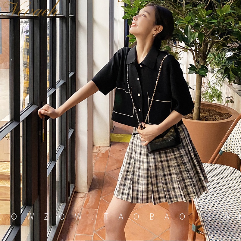 Áo cardigan Dệt Kim Tay Ngắn Eo Cao Phong Cách retro Mùa Hè Cho Nữ