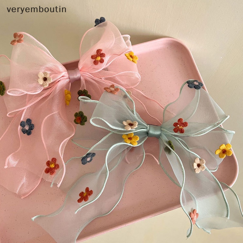 Kẹp Tóc Ruy Băng Dài Hình Bông Hoa Màu Sắc Xuân Hè Dễ Thương Cho Bé Gái