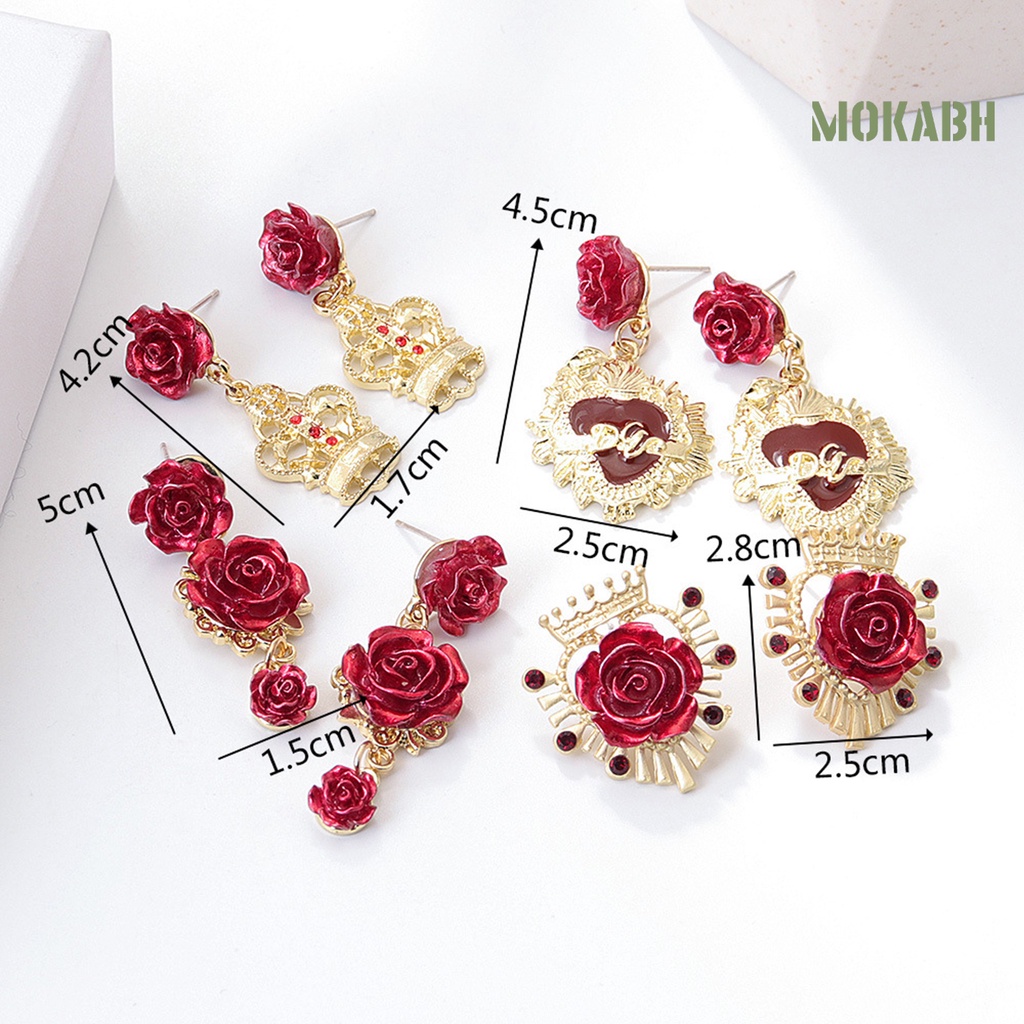 1 Đôi Bông Tai Hợp Kim Hình Hoa Hồng Đính Đá Phong Cách Retro