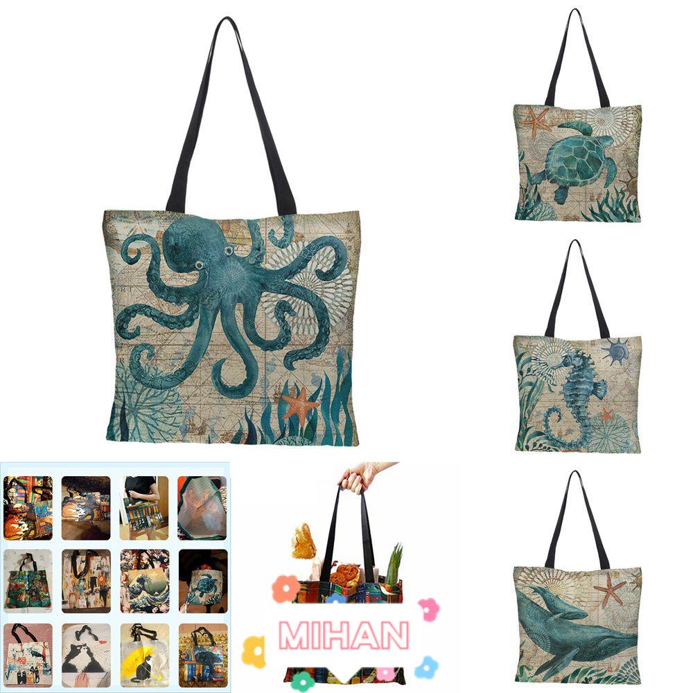 MIHAN1 Túi Tote Du Lịch In Hình Bạch Tuộc