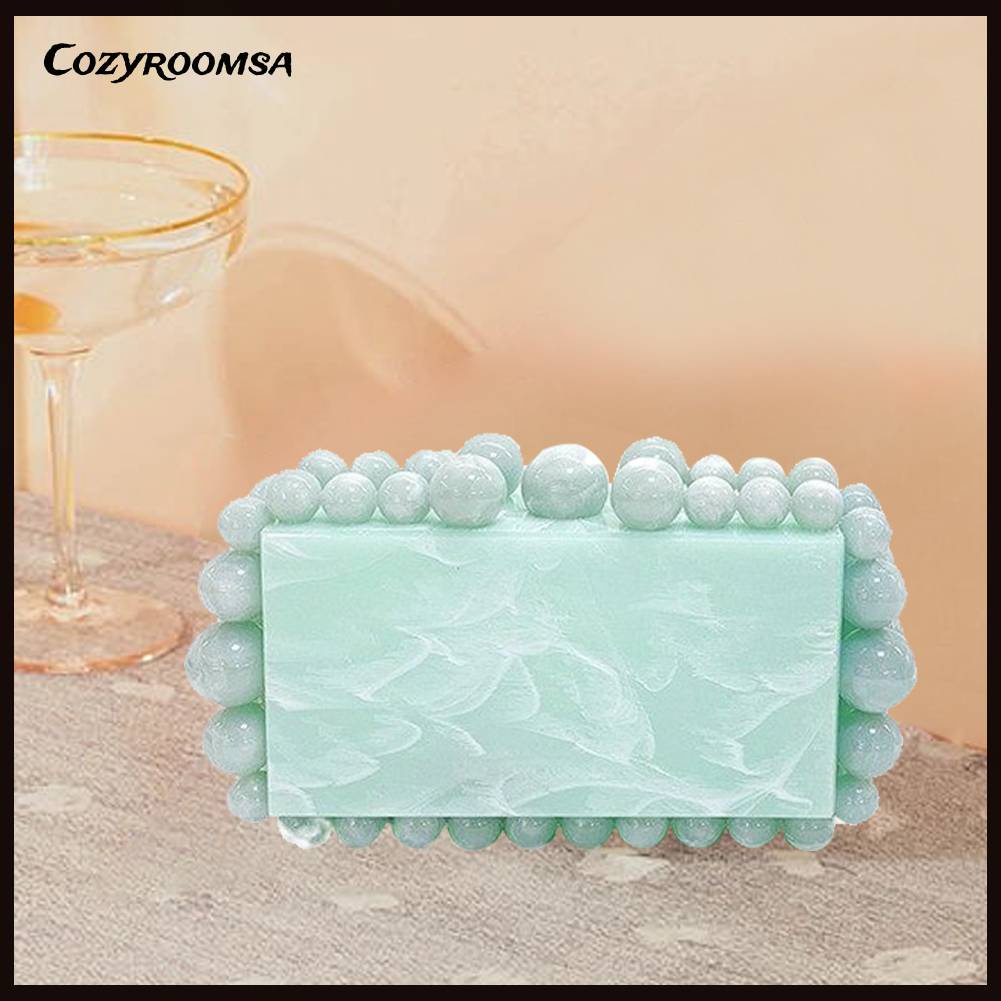 Túi Xách Đeo Chéo Đính Hạt Acrylic Phối Dây Xích Thời Trang Dạ Tiệc Sang Trọng