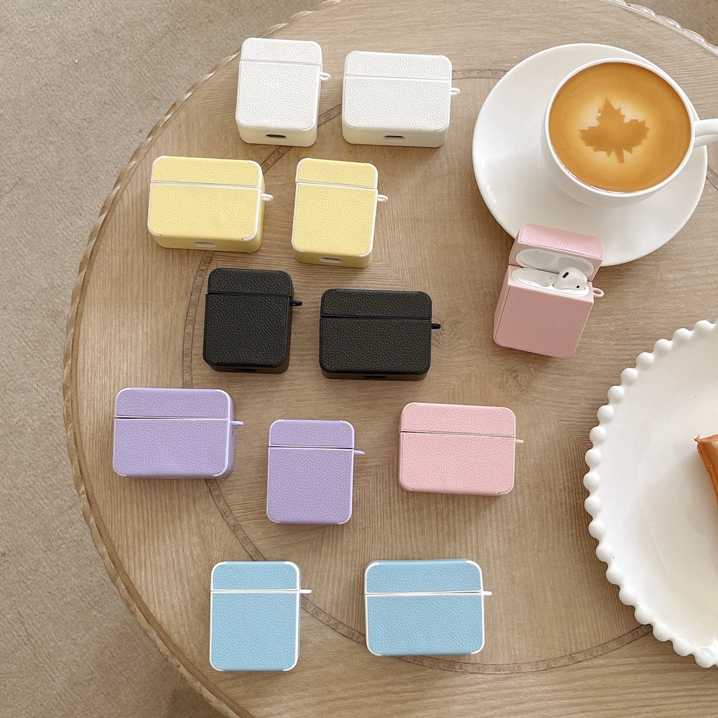 Ốp Điện Thoại Da PU Mềm Màu Trơn Chống Sốc Cho AirPods 1 2 3 pro2 2022
