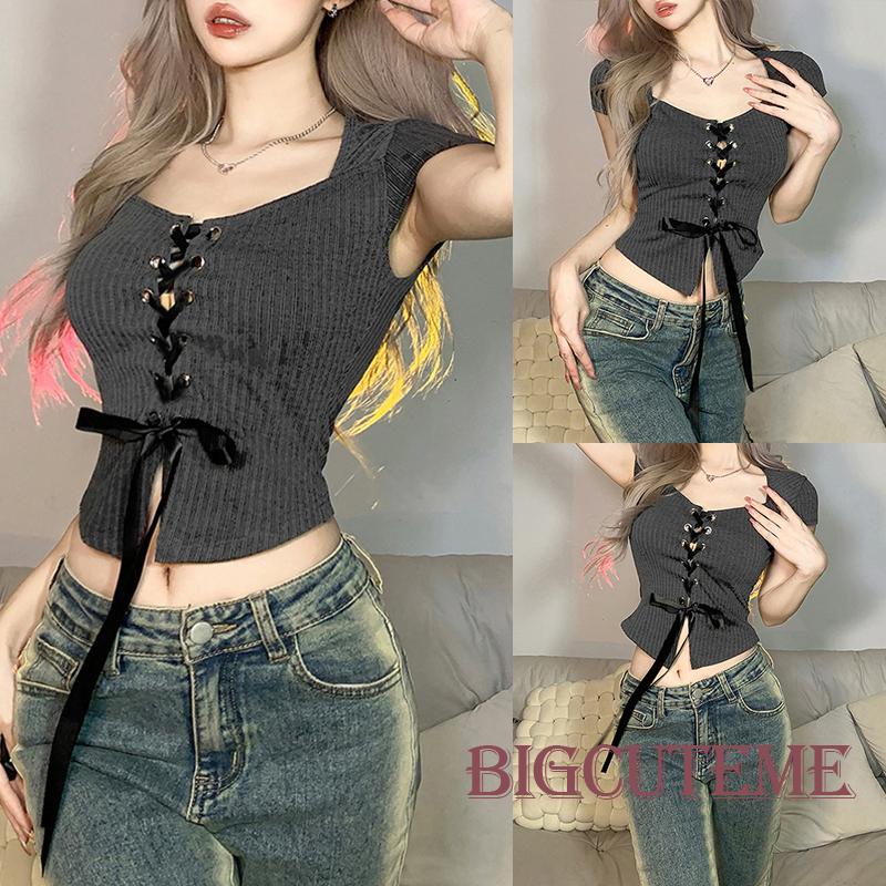 Áo Thun Tay Ngắn Dáng Ôm Cột Dây Màu Trơn Thời Trang Mùa Hè Quyến Rũ Cho Nữ